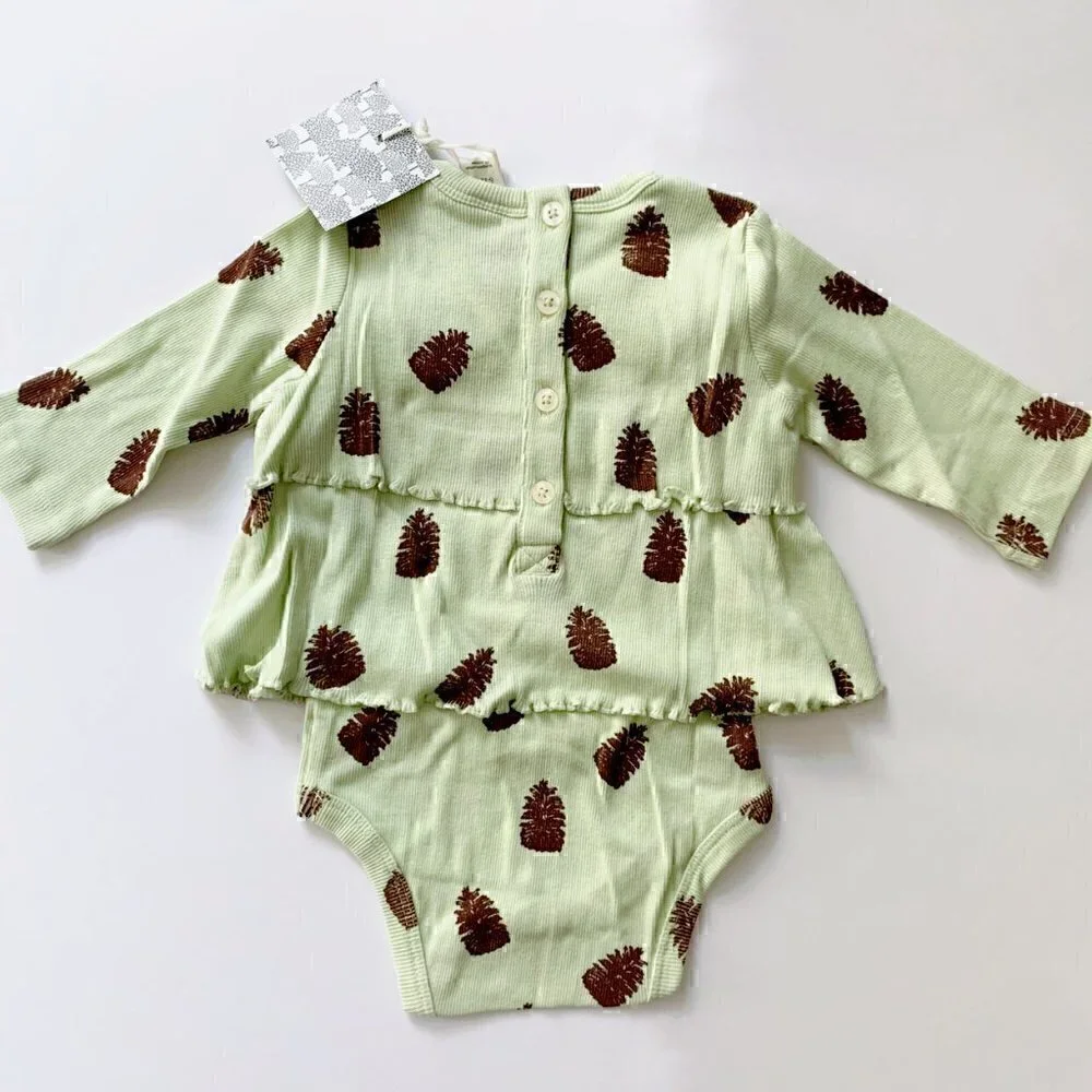 Kate Quinn long sleeve double ruffle dress Little Pinecones bodysuit